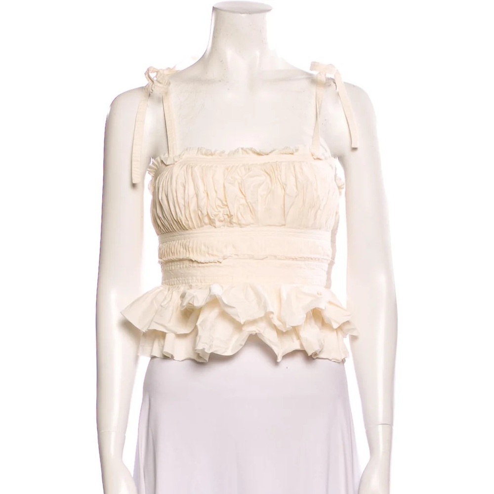 Ulla Johnson Cream Ruffled Tie-Shoulder Crop Top